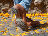 This is the lifestyle image of the Huntsman boot in natural patina