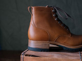 High quality side view of the Huntsman boot in natural patina