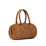 This is the side view of the everyday barrel purse in light brown