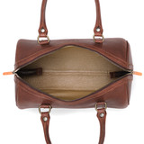 This is the inside view of the everyday barrel purse in reddish brown