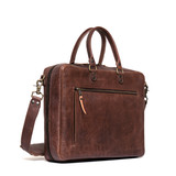 High quality product side image of the women's business leather satchel in dark brown