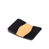 High quality open view of the slim business card leather holder in Italian black