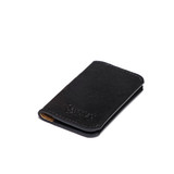High quality side view of the slim business card leather holder in Italian black
