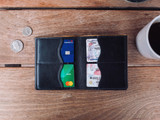 High quality lifestyle image of the Silverback Large Bifold leather Wallet in black