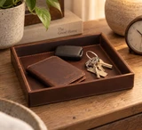High quality lifestyle image our new valet tray redesinged in the color dark brown