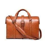 High quality tan full grain leather Dave's Deals Spurgeon Briefcase - English Tan front view - Saddleback Leather
