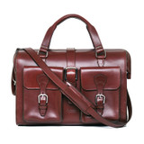 High quality black full grain leather Dave's Deals Blackstone Barrister Briefcase - Oxblood front view - Saddleback Leather