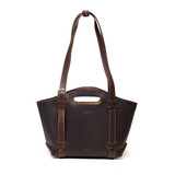 High quality front image of the New Classic leather Tote in dark brown