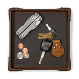 High quality this leather catchall valet tray can hold a lot. Especially this dark brown one.