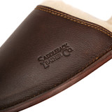 High quality dark brown full grain leather Dave's Deals Women's Sheepskin Slippers - Old Design - Size 6 - Dark Coffee Brown interior view - Saddleback Leather