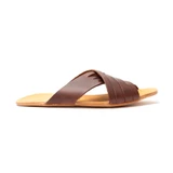 High quality side view image of the red brown womens sandals
