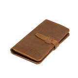 High quality side view of the Big leather Wallet in tan