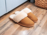 Dave's Deals Women's Sheepskin Slippers - NEW DESIGN - Size 9 - Tobacco