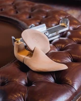 High quality wooden shoe tree opened showing interior size stamp detail - Saddleback Leather