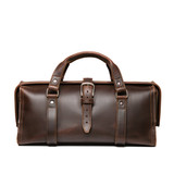 This is the front view of the dark brown leather range and tool bag