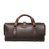 High quality back view of the dark brown leather range and tool bag
