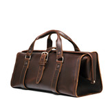 High quality side view of the dark brown leather range and tool bag