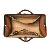 High quality inside view of the dark brown leather range and tool bag