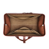 This is the inside view of the reddish brown leather range and tool bag