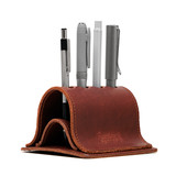 High quality full grain reddish brown leather Pen Holder Bell Curve side view - Saddleback Leather