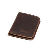 High quality side view of the dark brown Slim leather Bifold Wallet