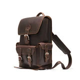 High quality front pocket backpack in dark brown side view