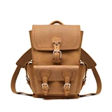 High quality front pocket backpack in light brown showing the front view