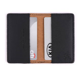 High quality interior of a black leather business card holder wallet.