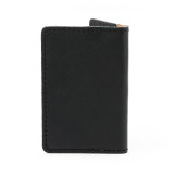 High quality back of a black leather business card holder wallet.