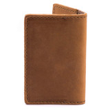 High quality back of a tan brown leather business card holder wallet.