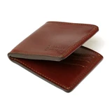 High quality red brown leather wallet bifold with RFID showing the side.