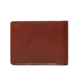 High quality red brown leather wallet bifold with RFID showing the back side.