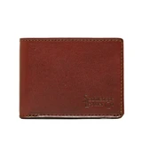High quality red brown leather wallet bifold with RFID showing the front side.