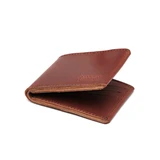 High quality red brown leather wallet bifold with RFID showing the side.