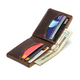 High quality dark brown leather wallet bifold with RFID showing the inside view