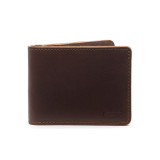 High quality red brown leather wallet bifold with RFID showing the front side.