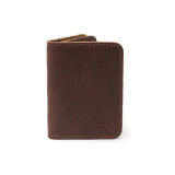 High quality red brown leather business card holder wallet front.