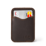 High quality black leather wallet standing with no cash.