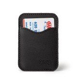 High quality black leather wallet standing with no cash.