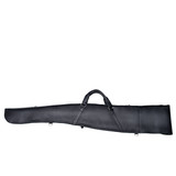 High quality black leather gun sleeve for rifles and shotguns and it is facing the front.