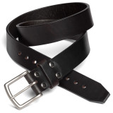 High quality dark brown leather belt with no stitching and made with thick leather.