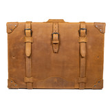 High quality front view of full grain leather suitcase.