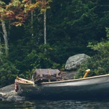 High quality dark brown leather duffle bag in canoe