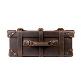 High quality top view of dark brown carry on suitcase.