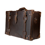 High quality saddleback Leather carry on luggage in dark brown.