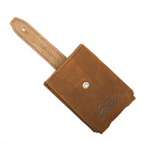 High quality opened tan leather playing card holder, made by Saddleback