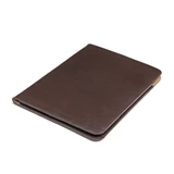 High quality side view of the dark brown medium leather portfolio