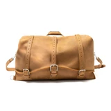 High quality tan light brown leather 24 inch Waterbag duffle travel bag, front view