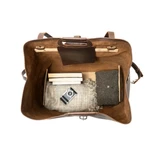 High quality dark brown leather 24 inch Waterbag duffle bag, inside compartment view