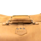 High quality tan light brown leather 24 inch Waterbag duffle travel bag, top-down view